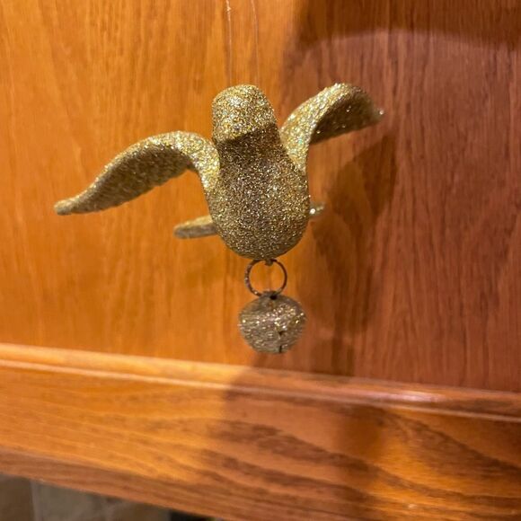 18 Gold Glitter Dove Ornaments With Bells - Picture 3 of 16